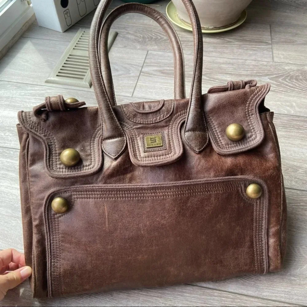 Sisley Faux Distressed Leather Shoulder Bag